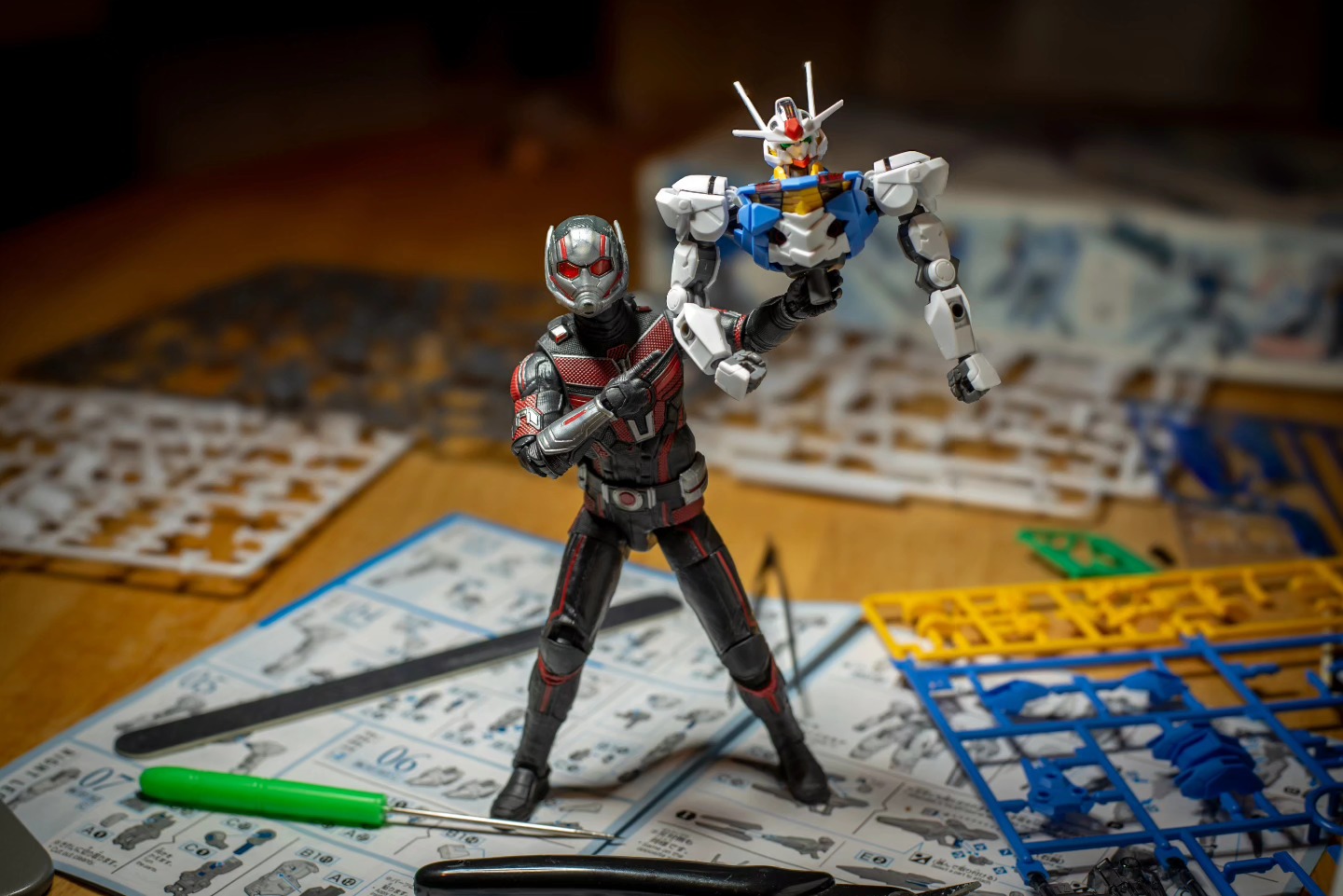 Antman gave me a "helping" hand building my gundam Aerial model. He is a bossy sod tho!!! · 3