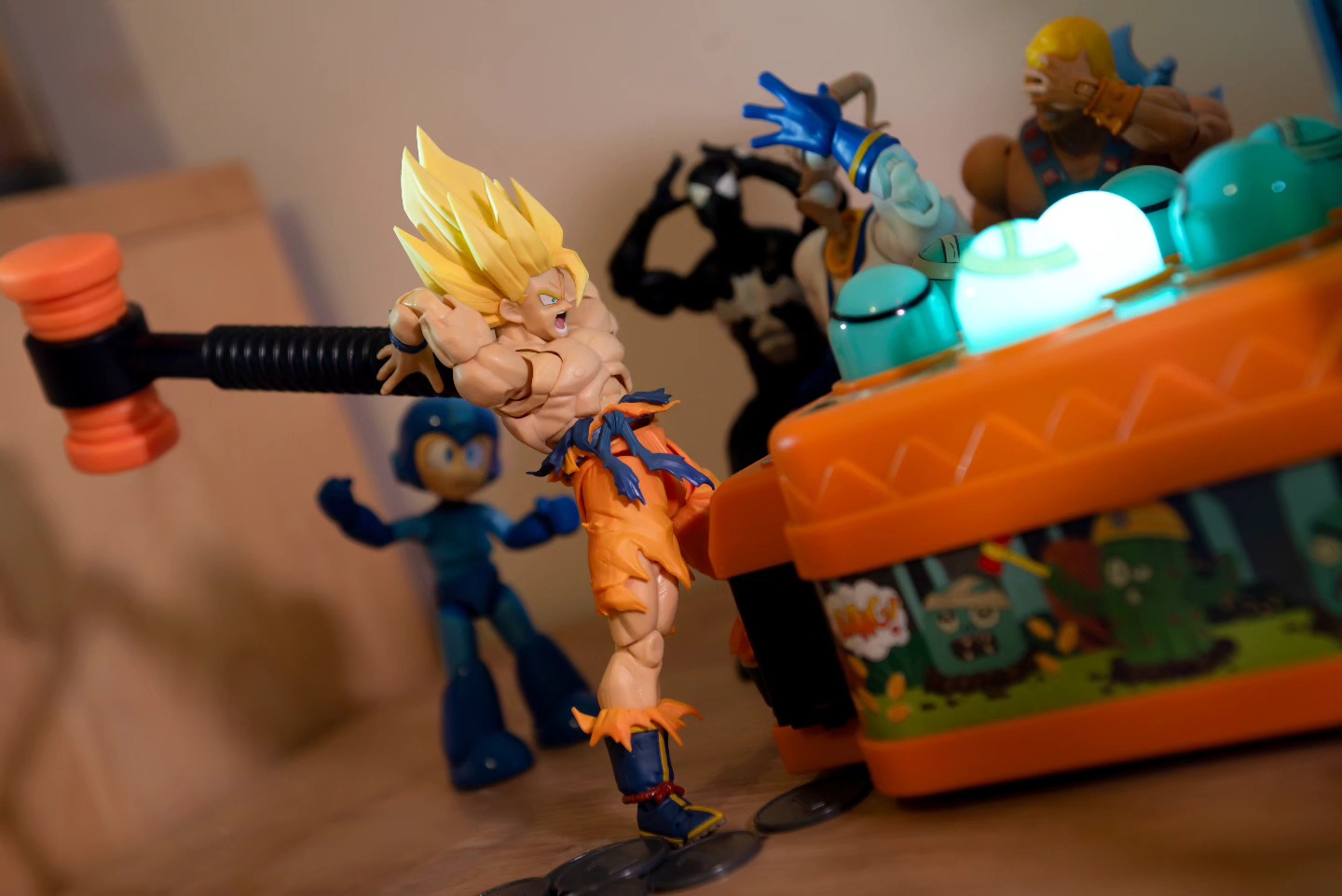 Goku got a bit frustrated with the whack a mole!