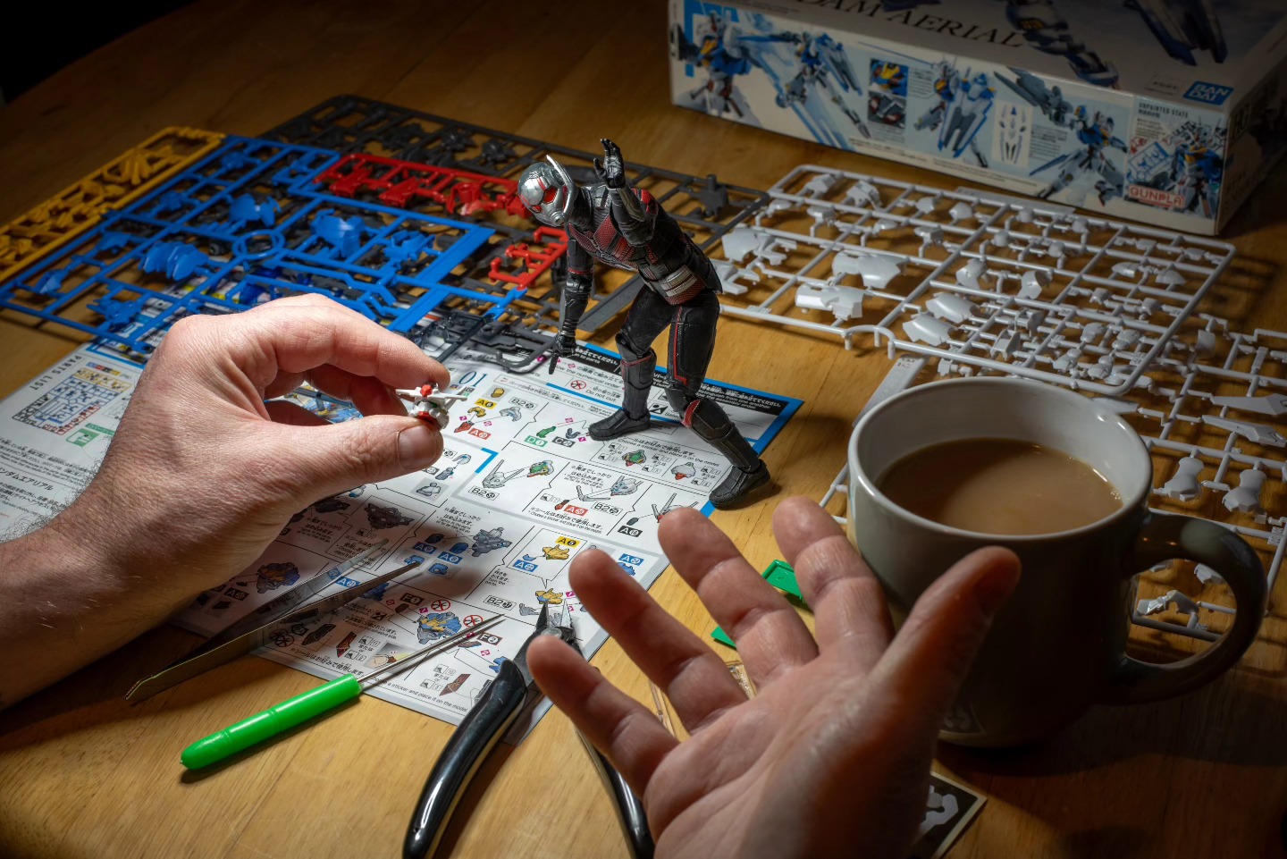 Antman gave me a "helping" hand building my gundam Aerial model. He is a bossy sod tho!!!